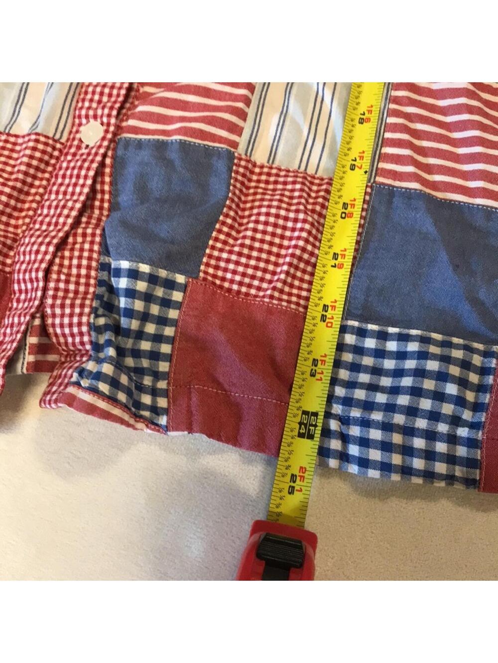 Blair Women’s XL Patchwork Button Front Shirt Red Blue 100% Cotton Americana - Picture 6 of 8